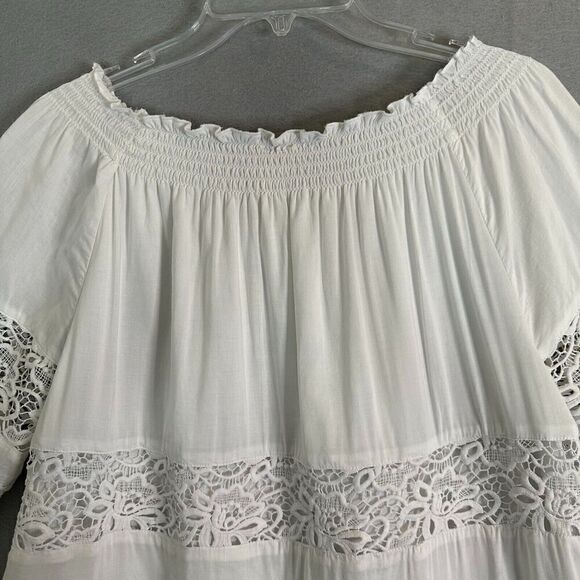Chicos Blouse Womens Sz Medium White Floral Lace 3/4 Sleeve Round Neck Pullover - Picture 12 of 16